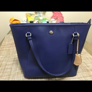 Coach navy leather tote